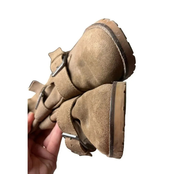 Crown Vintage Asisa Tan Suede Leather Triple Buckle Moto Boots Size 8.5 Women’s - Picture 7 of 8